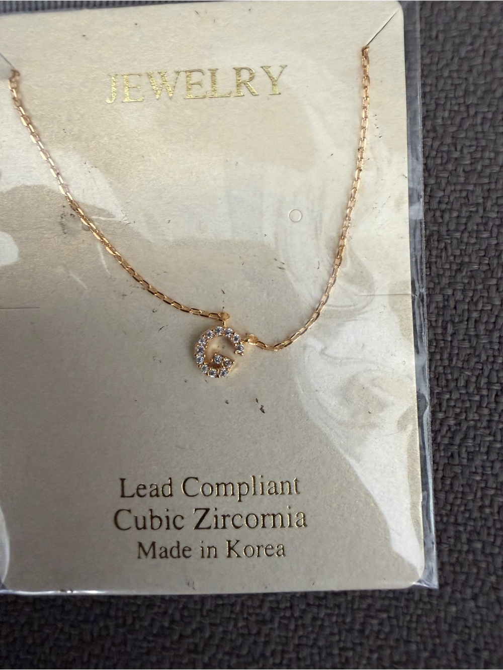 Gold Cubic Zirconia 'G' Pendant Necklace - Made in Korea